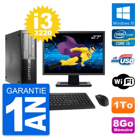 PC HP Pro 4300 SFF Ecran 27" Intel i3-3220 RAM 8Go Disque 1To Windows 10 Wifi