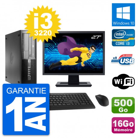 PC HP Pro 4300 SFF Ecran 27" Intel i3-3220 RAM 16Go Disque 500Go Windows 10 Wifi