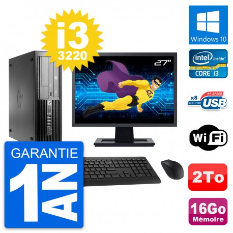 PC HP Pro 4300 SFF Ecran 27" Intel i3-3220 RAM 16Go Disque 2To Windows 10 Wifi
