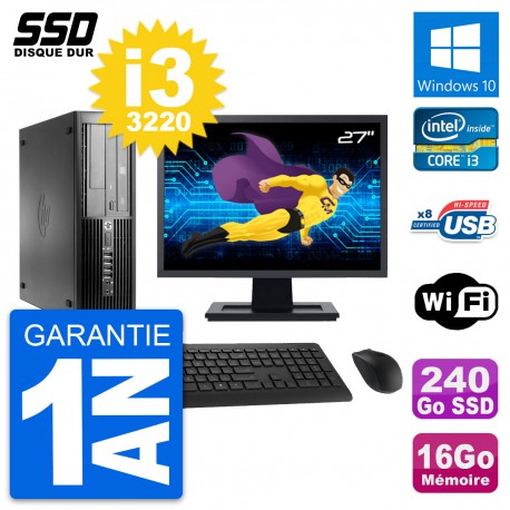 PC HP Pro 4300 SFF Ecran 27" Intel i3-3220 RAM 16Go SSD 240Go Windows 10 Wifi