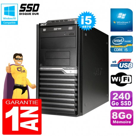 PC Tour ACER Veriton M2630G Core I5-4570 RAM 8Go 240Go SSD Graveur DVD Wifi W7