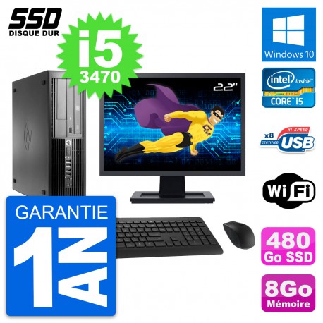PC HP Pro 4300 SFF Ecran 22" Intel i5-3470 RAM 8Go SSD 480Go Windows 10 Wifi