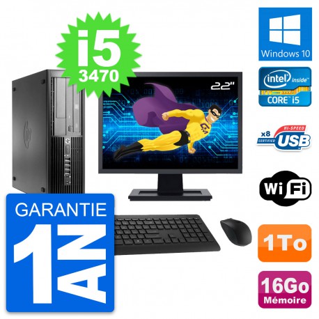 PC HP Pro 4300 SFF Ecran 22" Intel i5-3470 RAM 16Go Disque 1To Windows 10 Wifi