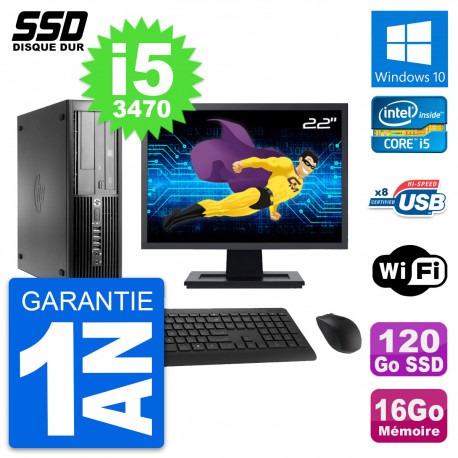 PC HP Pro 4300 SFF Ecran 22" Intel i5-3470 RAM 16Go SSD 120Go Windows 10 Wifi
