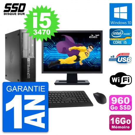 PC HP Pro 4300 SFF Ecran 22" Intel i5-3470 RAM 16Go SSD 960Go Windows 10 Wifi