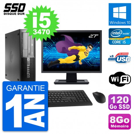 PC HP Pro 4300 SFF Ecran 27" Intel i5-3470 RAM 8Go SSD 120Go Windows 10 Wifi