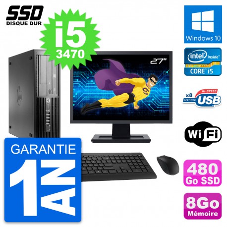 PC HP Pro 4300 SFF Ecran 27" Intel i5-3470 RAM 8Go SSD 480Go Windows 10 Wifi