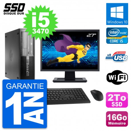 PC HP Pro 4300 SFF Ecran 27" Intel Core i5-3470 RAM 16Go SSD 2To Windows 10 Wifi