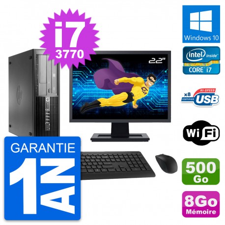 PC HP Pro 4300 SFF Ecran 22" Intel i7-3770 RAM 8Go Disque 500Go Windows 10 Wifi