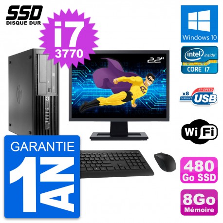 PC HP Pro 4300 SFF Ecran 22" Intel i7-3770 RAM 8Go SSD 480Go Windows 10 Wifi