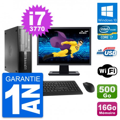 PC HP Pro 4300 SFF Ecran 22" Intel i7-3770 RAM 16Go Disque 500Go Windows 10 Wifi