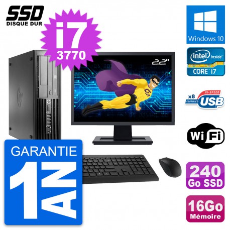 PC HP Pro 4300 SFF Ecran 22" Intel i7-3770 RAM 16Go SSD 240Go Windows 10 Wifi
