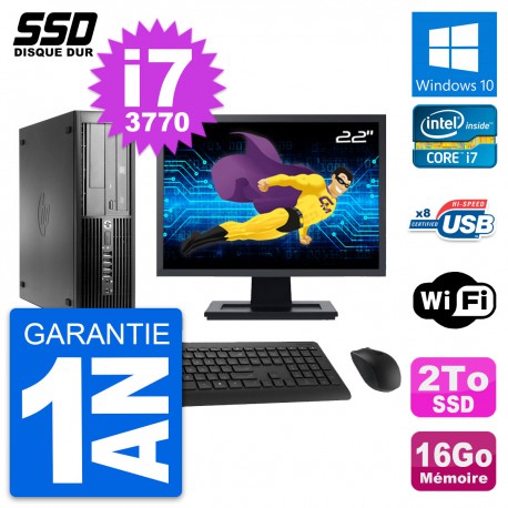 PC HP Pro 4300 SFF Ecran 22" Intel Core i7-3770 RAM 16Go SSD 2To Windows 10 Wifi
