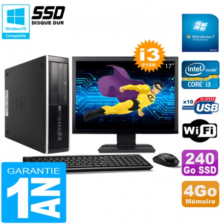 PC HP Compaq Pro 6300 SFF I3-2120 4Go 240Go SSD Graveur DVD Wifi W7 Ecran 17"