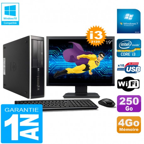 PC HP Compaq Pro 6300 SFF I3-2120 4Go 250Go Graveur DVD Wifi W7 Ecran 19"
