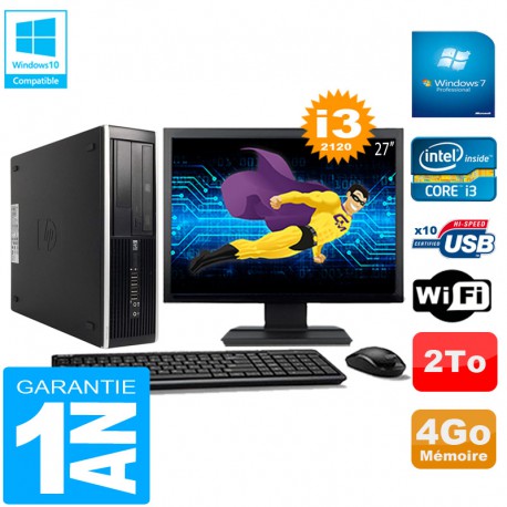 PC HP Compaq Pro 6300 SFF I3-2120 4Go 2To Graveur DVD Wifi W7 Ecran 27"
