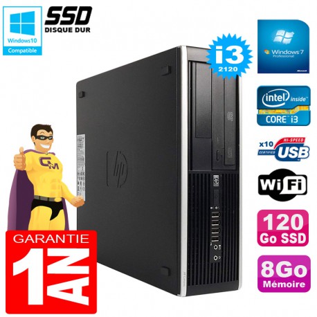 PC HP Compaq Pro 6300 SFF I3-2120 RAM 8Go Disque 120Go SSD Graveur DVD Wifi W7