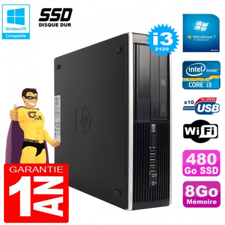 PC HP Compaq Pro 6300 SFF I3-2120 RAM 8Go Disque 480Go SSD Graveur DVD Wifi W7