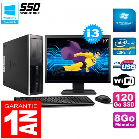 PC HP Compaq Pro 6300 SFF I3-2120 8Go 120Go SSD Graveur DVD Wifi W7 Ecran 19"
