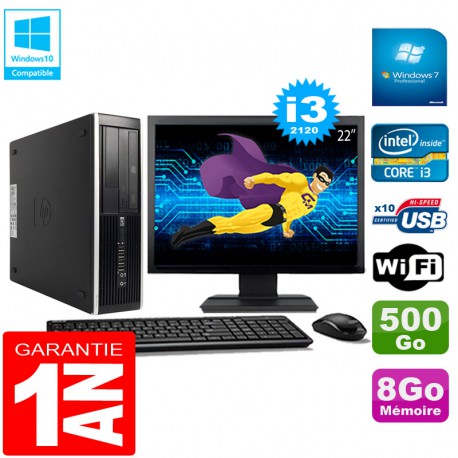PC HP Compaq Pro 6300 SFF I3-2120 8Go 500Go Graveur DVD Wifi W7 Ecran 22"