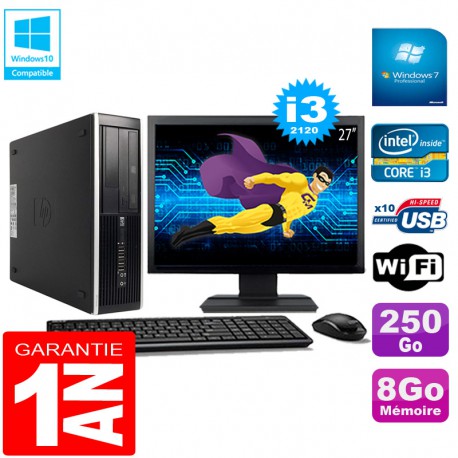 PC HP Compaq Pro 6300 SFF I3-2120 8Go 250Go Graveur DVD Wifi W7 Ecran 27"