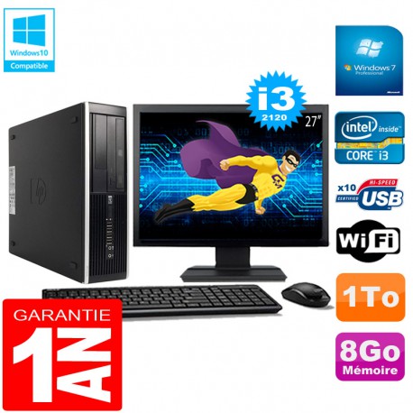 PC HP Compaq Pro 6300 SFF I3-2120 8Go 1To Graveur DVD Wifi W7 Ecran 27"