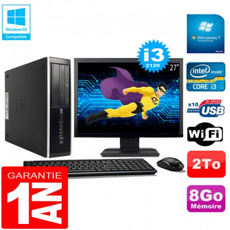 PC HP Compaq Pro 6300 SFF I3-2120 8Go 2To Graveur DVD Wifi W7 Ecran 27"