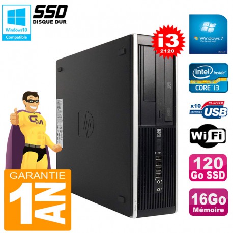 PC HP Compaq Pro 6300 SFF I3-2120 RAM 16Go Disque 120Go SSD Graveur DVD Wifi W7