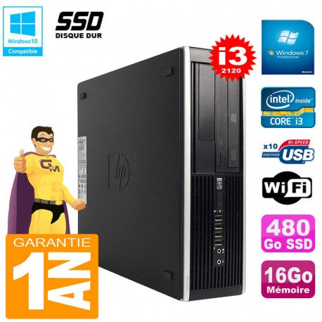 PC HP Compaq Pro 6300 SFF I3-2120 RAM 16Go Disque 480Go SSD Graveur DVD Wifi W7