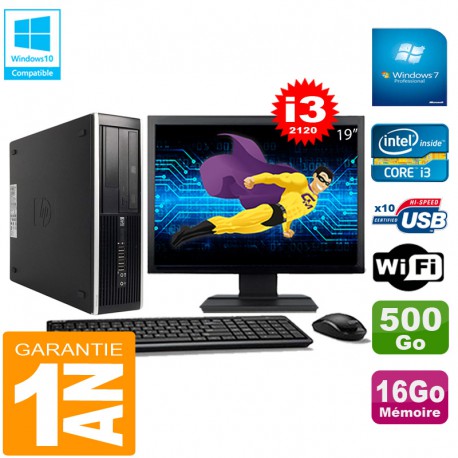 PC HP Compaq Pro 6300 SFF I3-2120 16Go 500Go Graveur DVD Wifi W7 Ecran 19"