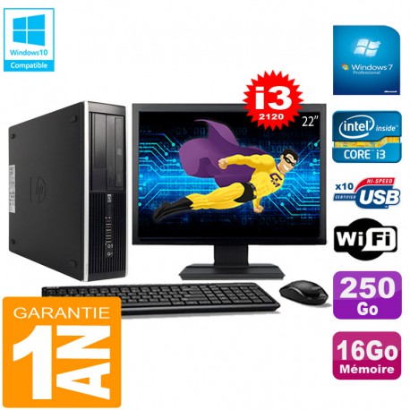 PC HP Compaq Pro 6300 SFF I3-2120 16Go 250Go Graveur DVD Wifi W7 Ecran 22"