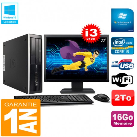 PC HP Compaq Pro 6300 SFF I3-2120 16Go 2To Graveur DVD Wifi W7 Ecran 22"
