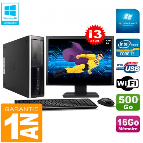 PC HP Compaq Pro 6300 SFF I3-2120 16Go 500Go Graveur DVD Wifi W7 Ecran 27"