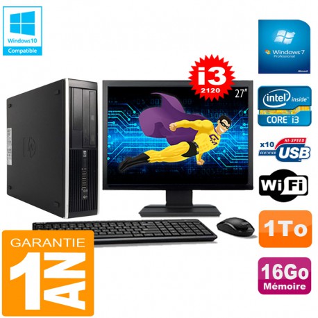 PC HP Compaq Pro 6300 SFF I3-2120 16Go 1To Graveur DVD Wifi W7 Ecran 27"