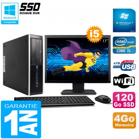 PC HP Compaq Pro 6300 SFF I5-3470 4Go 120Go SSD Graveur DVD Wifi W7 Ecran 17"