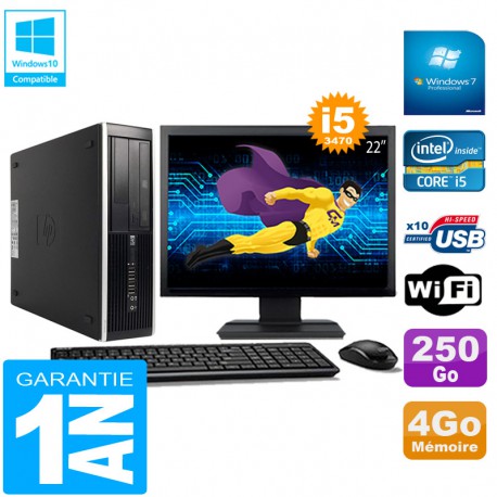 PC HP Compaq Pro 6300 SFF I5-3470 4Go 250Go Graveur DVD Wifi W7 Ecran 22"