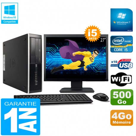 PC HP Compaq Pro 6300 SFF I5-3470 4Go 500Go Graveur DVD Wifi W7 Ecran 27"
