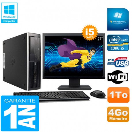 PC HP Compaq Pro 6300 SFF I5-3470 4Go 1To Graveur DVD Wifi W7 Ecran 27"