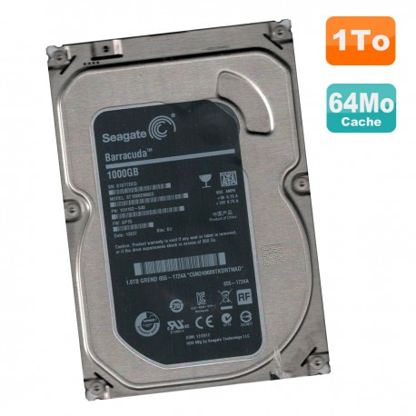 Disque Dur 1To SATA 3.5" Seagate Barracuda ST1000DM003 1CH162-040 AP15 64Mo