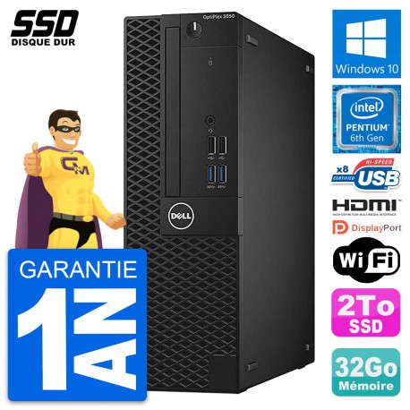 PC Dell OptiPlex 3050 SFF Pentium G4400 RAM 32Go SSD 2To HDMI Windows 10 Wifi