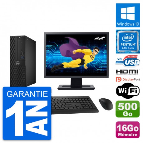 PC Dell 3050 SFF Ecran 22" G4400 RAM 16Go Disque Dur 500Go HDMI Windows 10 Wifi