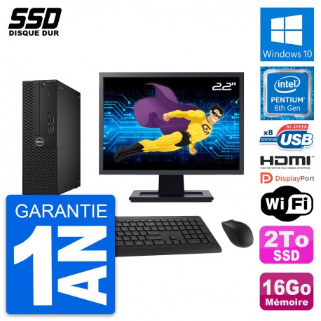 PC Dell 3050 SFF Ecran 22" Pentium G4400 RAM 16Go SSD 2To HDMI Windows 10 Wifi
