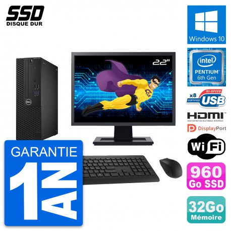 PC Dell 3050 SFF Ecran 22" Intel G4400 RAM 32Go SSD 960Go HDMI Windows 10 Wifi