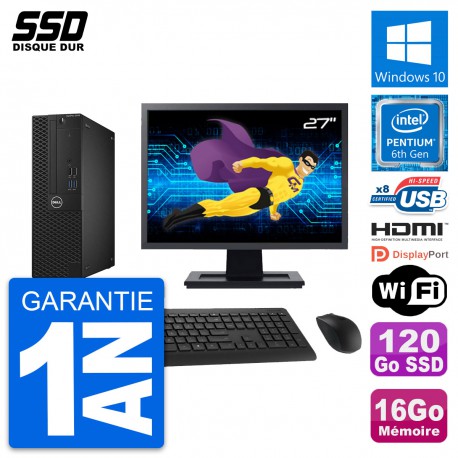 PC Dell 3050 SFF Ecran 27" Intel G4400 RAM 16Go SSD 120Go HDMI Windows 10 Wifi