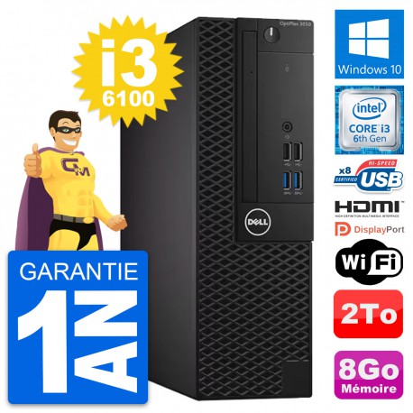PC Dell OptiPlex 3050 SFF Intel i3-6100 RAM 8Go Disque 2To HDMI Windows 10 Wifi