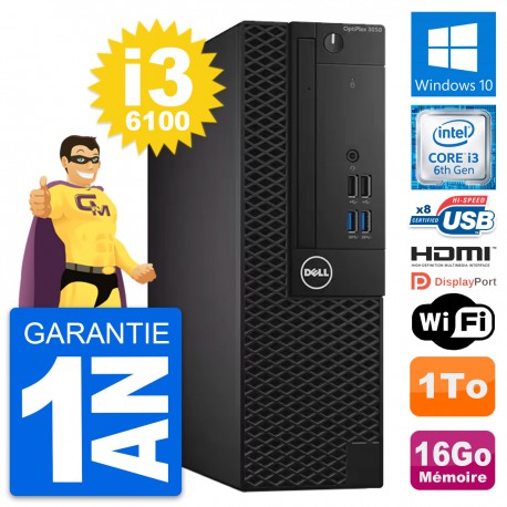 PC Dell OptiPlex 3050 SFF Intel i3-6100 RAM 16Go Disque 1To HDMI Windows 10 Wifi