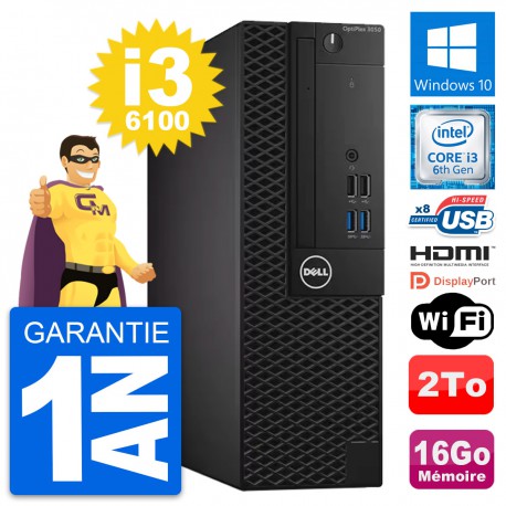 PC Dell OptiPlex 3050 SFF Intel i3-6100 RAM 16Go Disque 2To HDMI Windows 10 Wifi