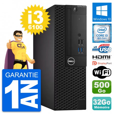 PC Dell OptiPlex 3050 SFF i3-6100 RAM 32Go Disque Dur 500Go HDMI Windows 10 Wifi