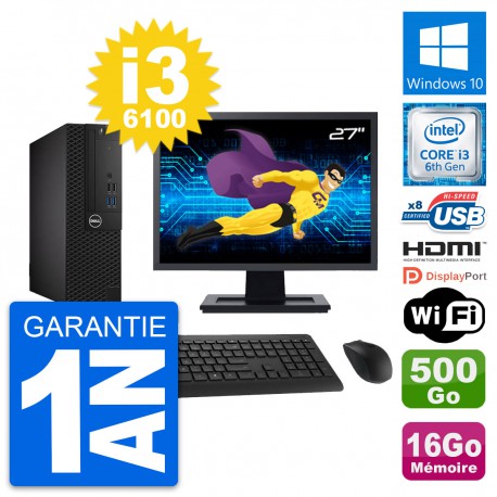 PC Dell 3050 SFF Ecran 27" i3-6100 RAM 16Go Disque 500Go HDMI Windows 10 Wifi