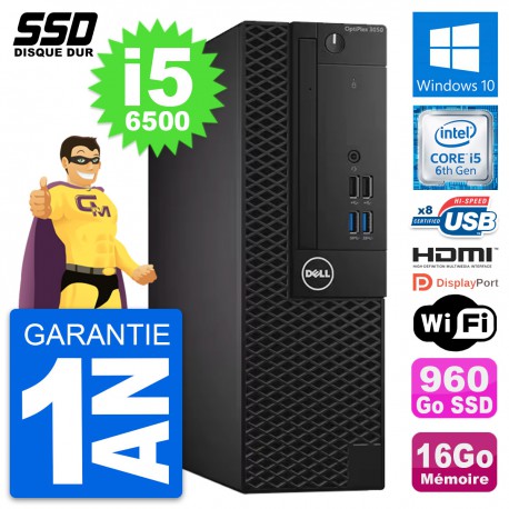 PC Dell OptiPlex 3050 SFF Intel i5-6500 RAM 16Go SSD 960Go HDMI Windows 10 Wifi
